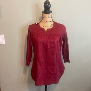NWT Ladyline Womens Split Neck 3/4 Sleeve Chikankari Kurti Tunic Top‎ Red Small